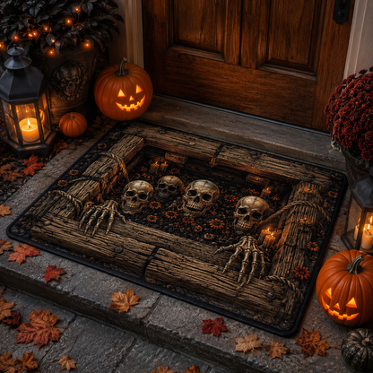 3D Wooden Pit Skulls Spooky Halloween Gate Doormat