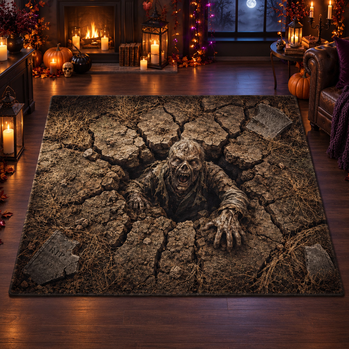 3D Zombie Graveyard Halloween Area Rug