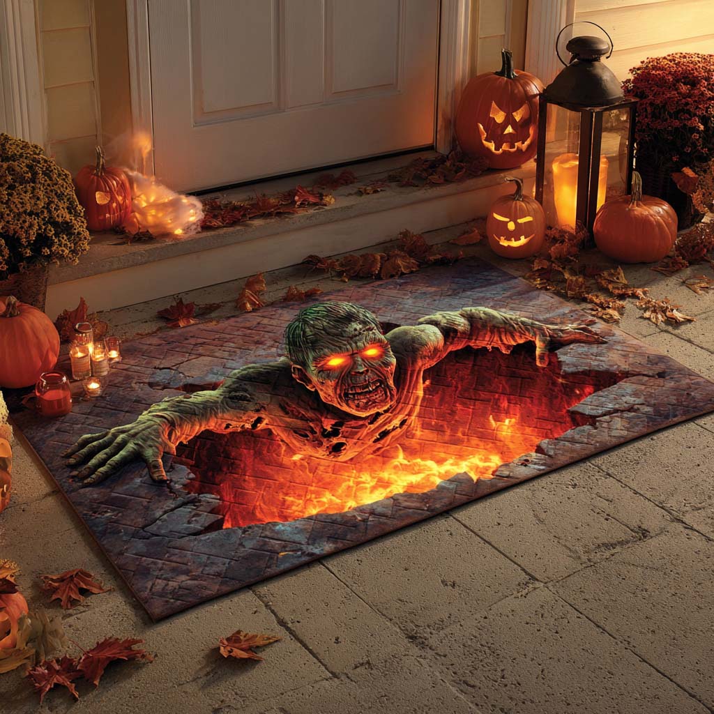 3D Zombie Pit Illusion Halloween Gate Doormat