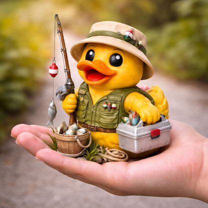 Fisherman Rubber Duck Figurine with Gear