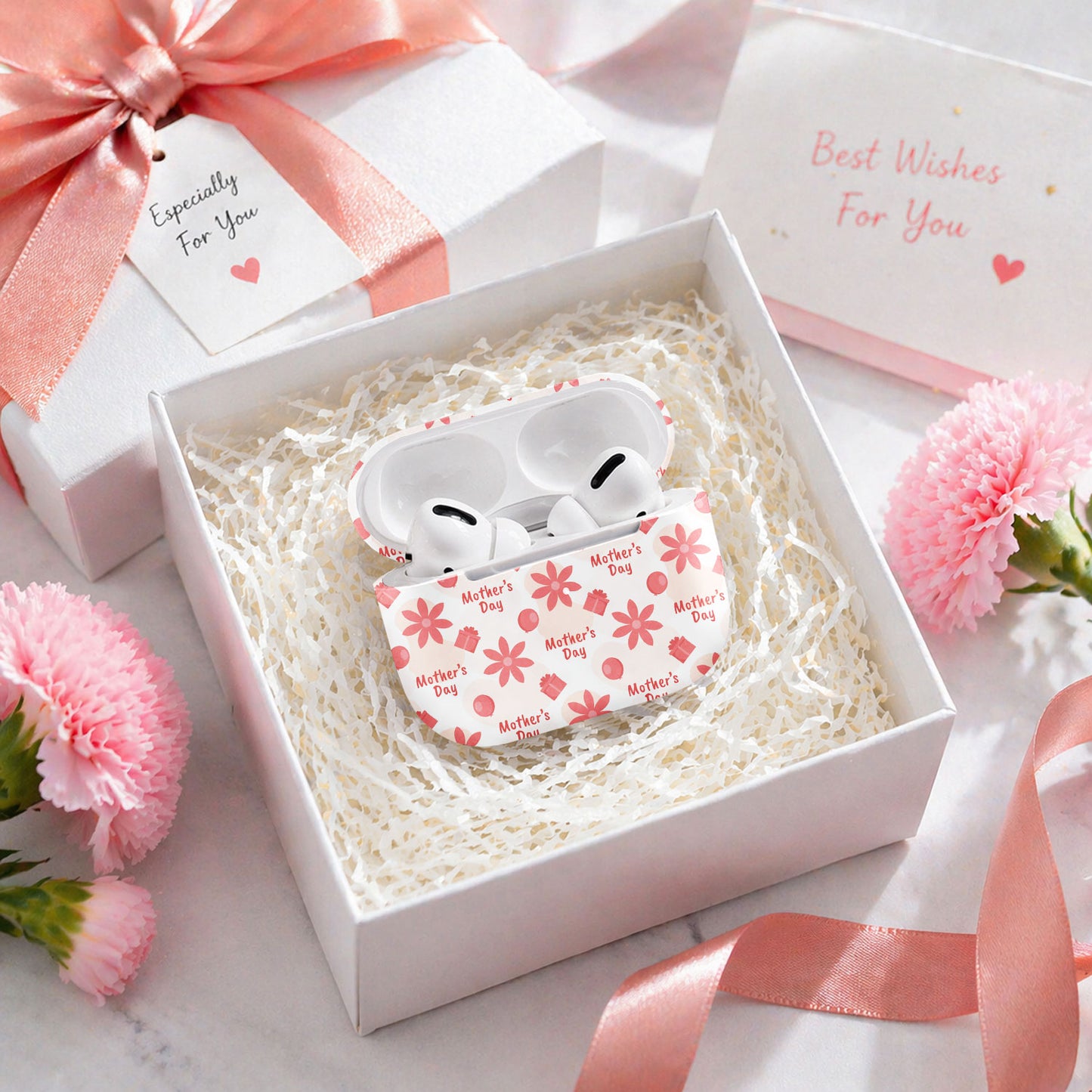 Mother's Day Pink Flower & Gift Earbud Airpod Case