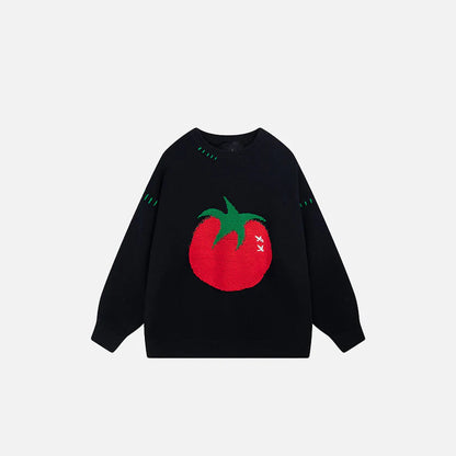 Loose Tomato Knitted Sweater – Cozy Everyday Comfort with Playful Charm