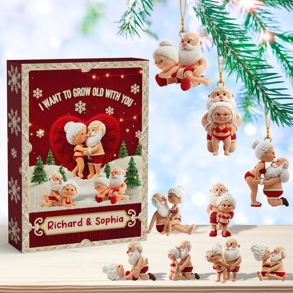 Naughty Couple Blind Box - Personalized Gifts For Old Couple Christmas Advent Calendar Blind Box 24 Acrylic Ornament Countdown To Christmas