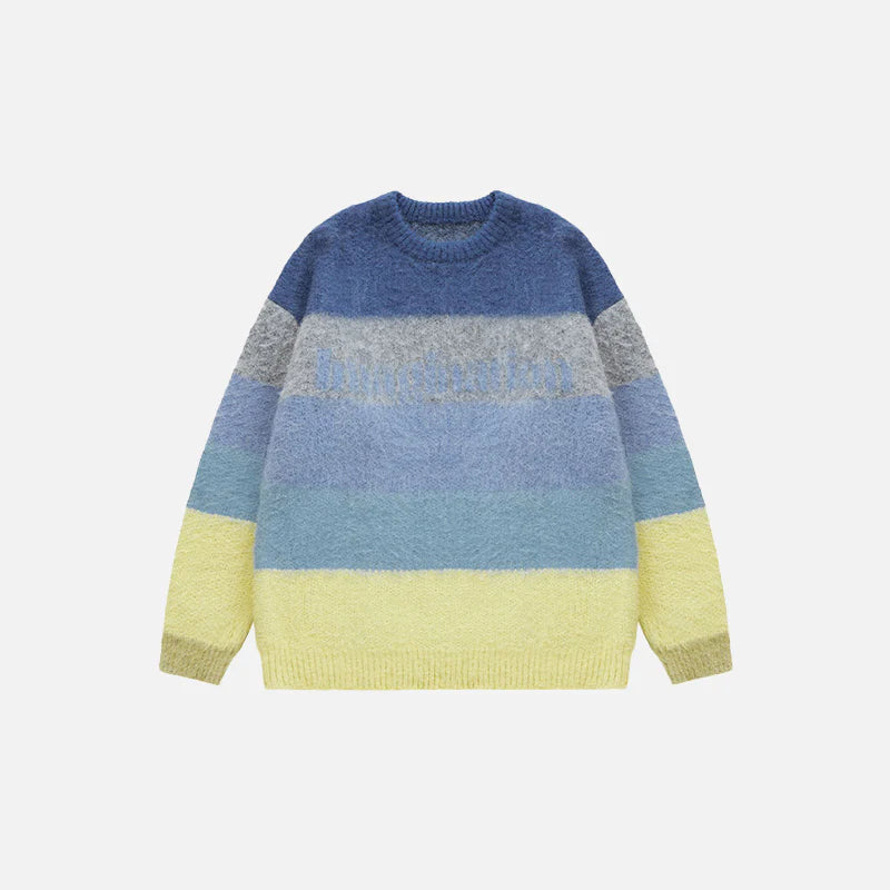 Fuzzy Loose Striped Contrast Color Sweater