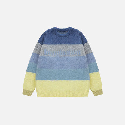 Fuzzy Loose Striped Contrast Color Sweater