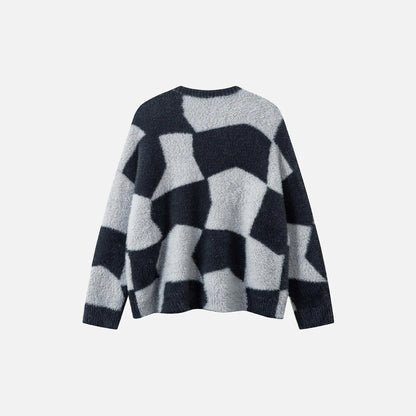 Y2K Abstract Grid Knitted Sweater