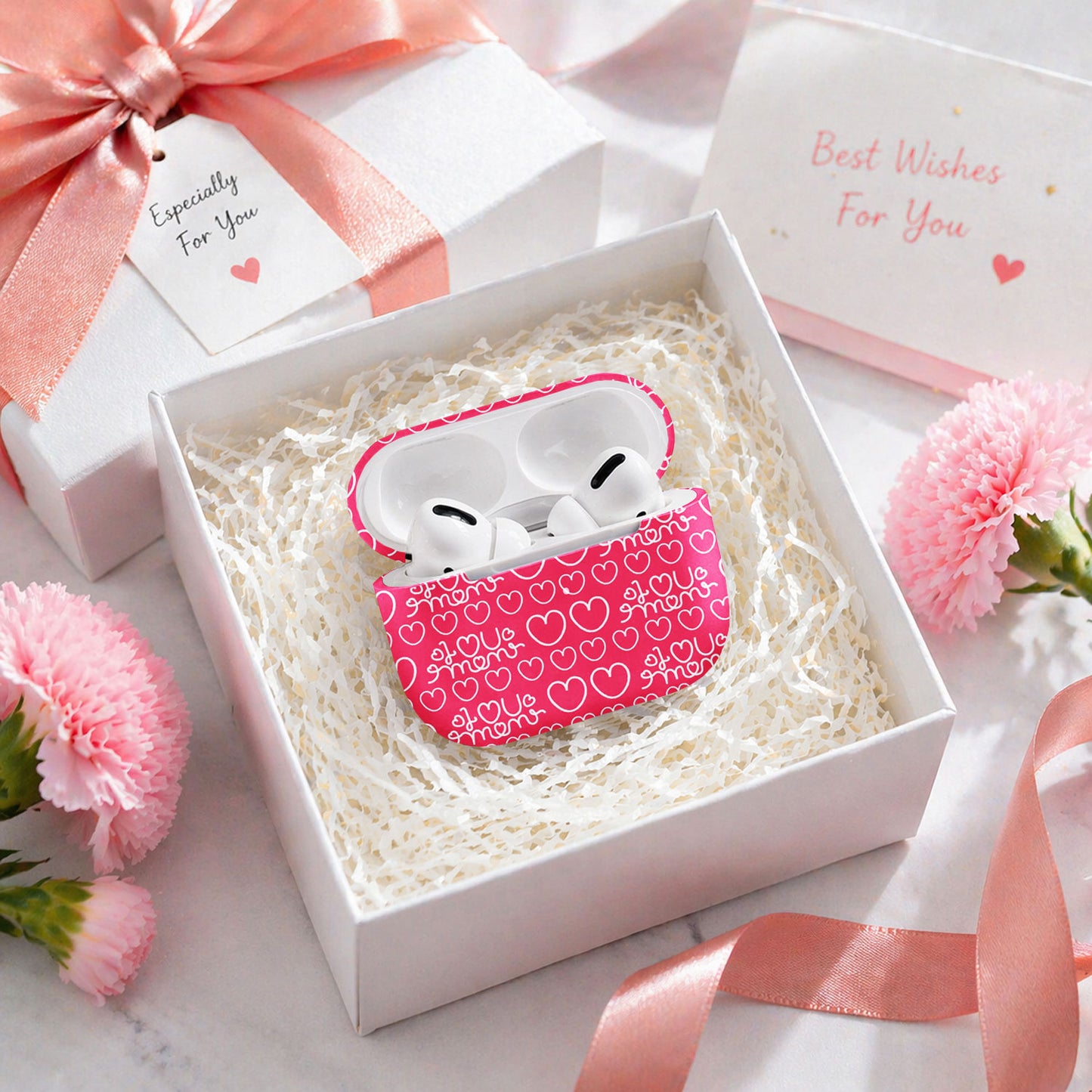 Pink Heart Pattern Gift Mother Day AirPods Case