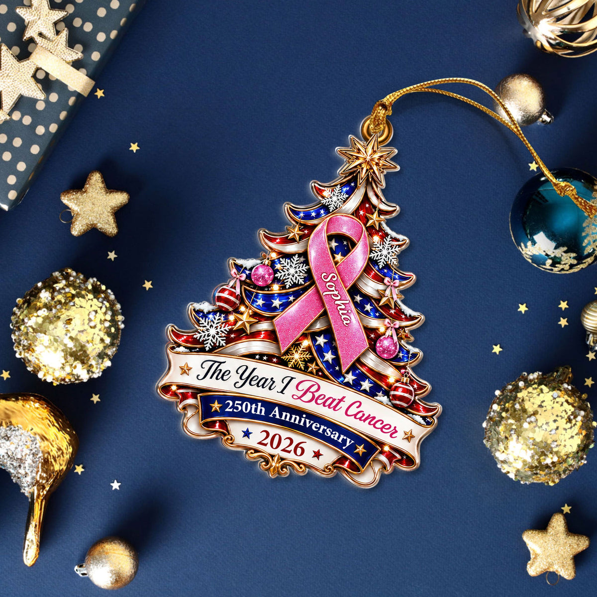 Personalized Breast Cancer Awareness 250 Years Of Freedom America Ornament UKTD6100903