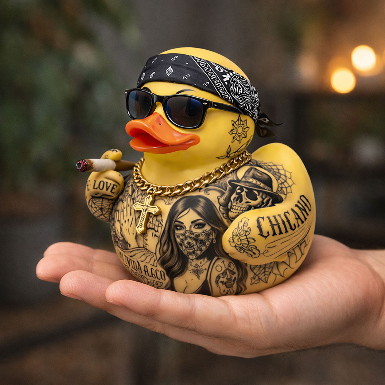 Chicano Style Tattoo Art Rubber Duck Collectible