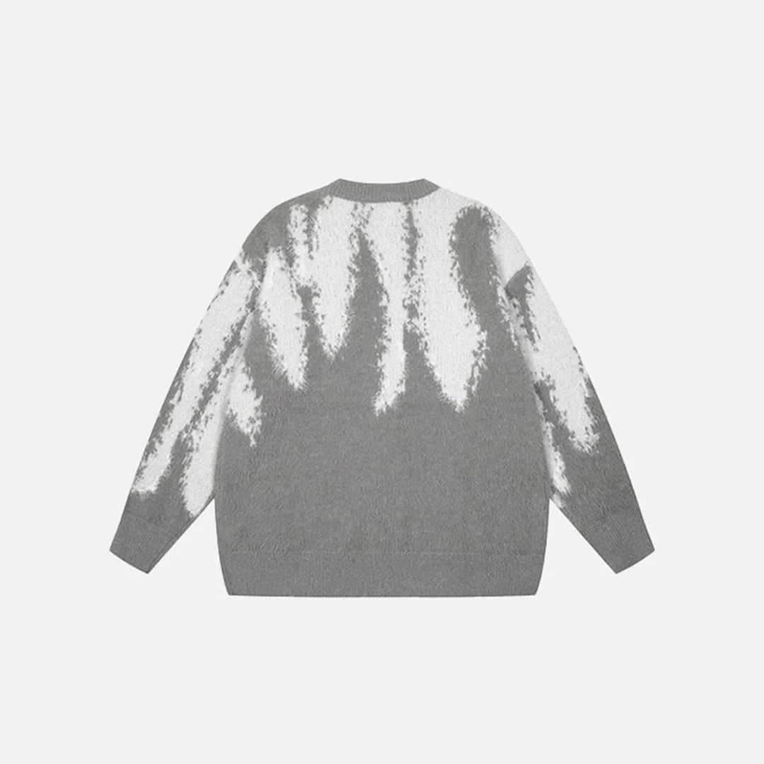 Tie-Dye Knit Sweater Monochrome Abstract Pattern