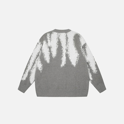 Tie-Dye Knit Sweater Monochrome Abstract Pattern