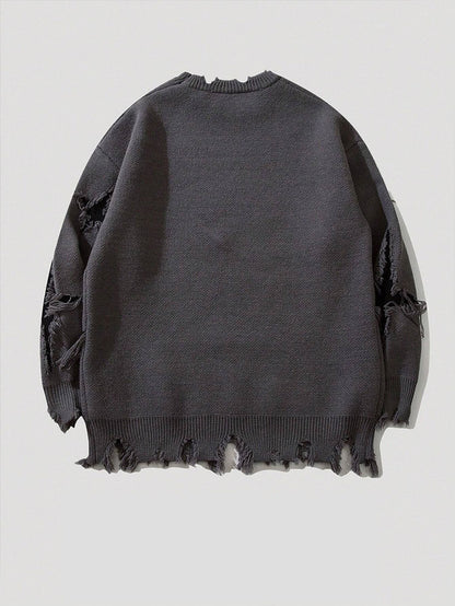 Distressed Skull Graphic Oversized Knit Sweater