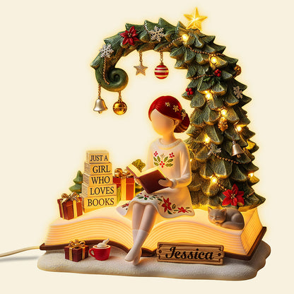 Book Girl Acrylic Christmas Light Box - Personalized Gifts For Book Lovers 01pgta041125