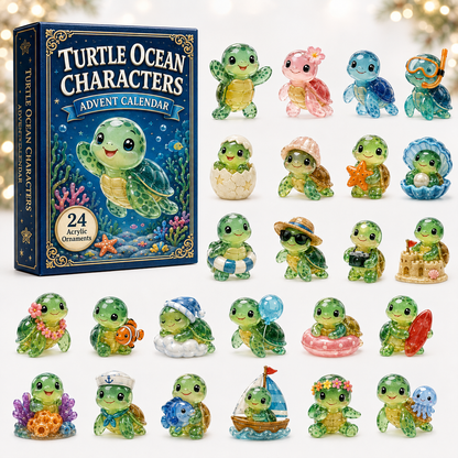 CHRISTMAS KICKOFF 40% OFF - Turtle Ocean Characters Advent Calendar 2026 - 24-Day Festive Countdown, Acrylic Charms Blind Box - Gift For Animal Lovers