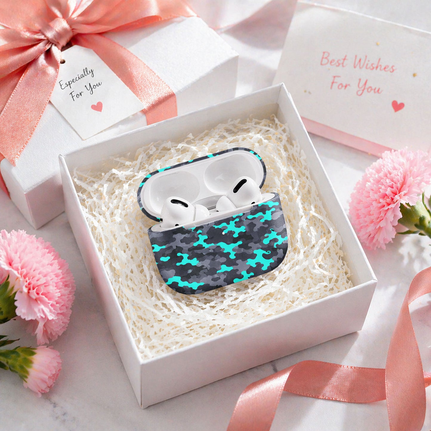 Teal and Grey Camo AirPods Case Cover