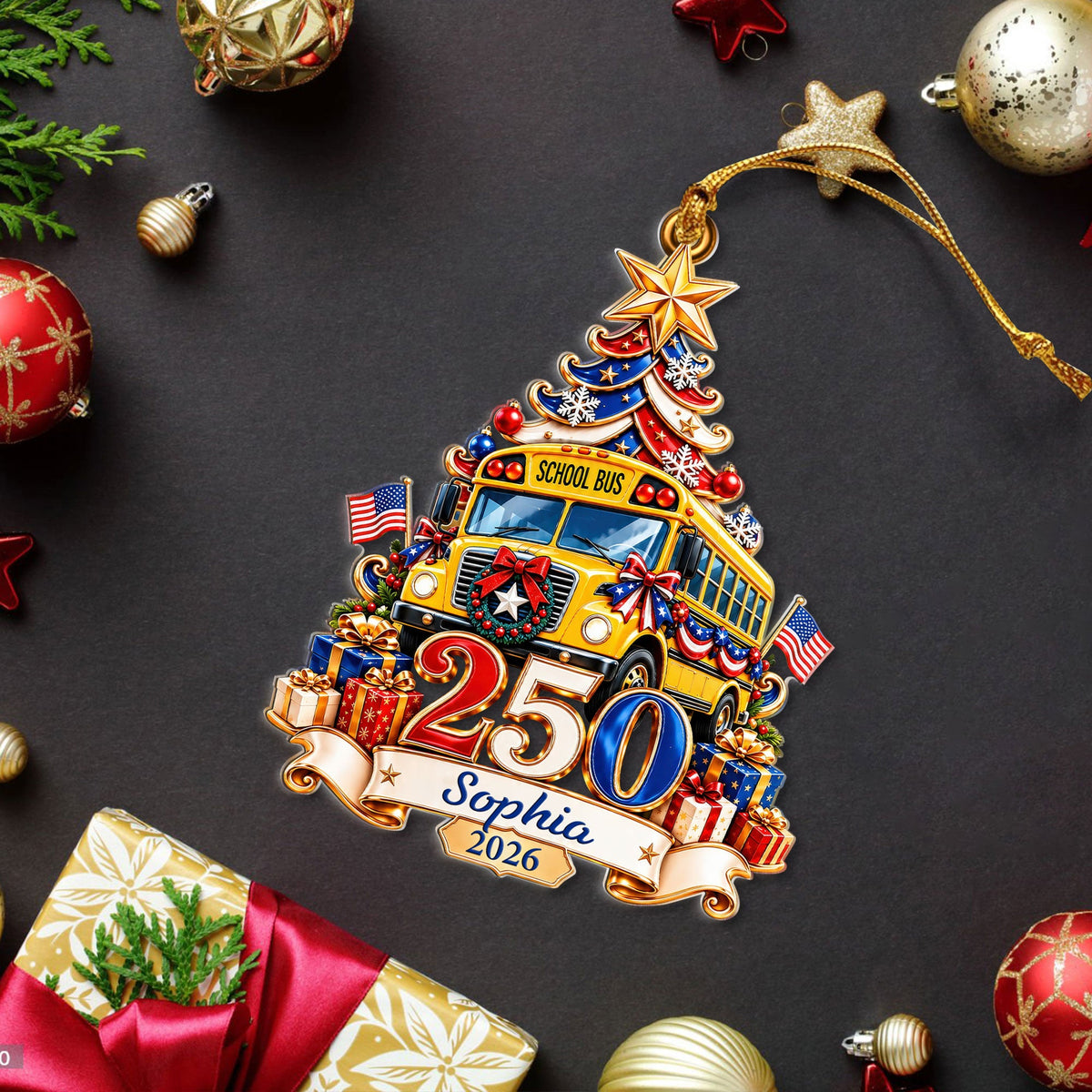 Personalized School Bus Driver 250 Years Of Freedom America Ornament UKTD6100902