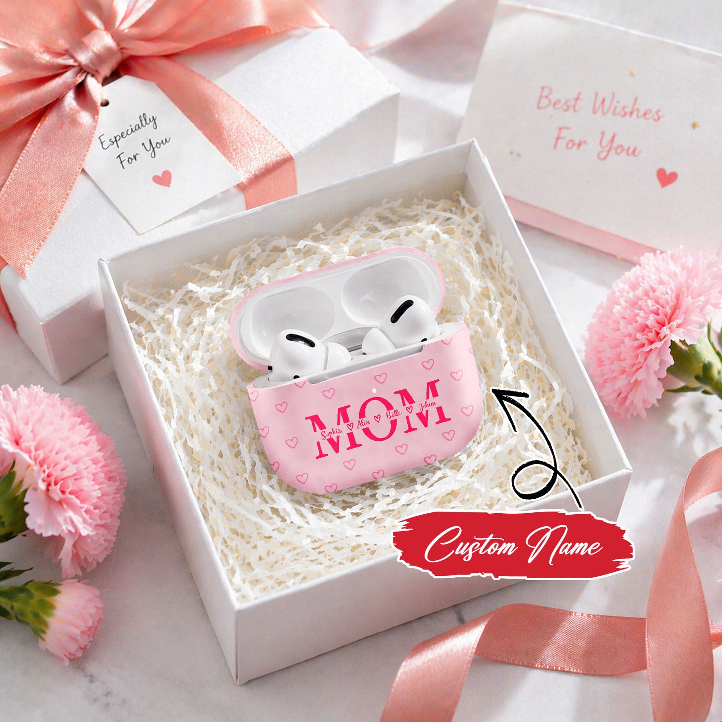 Personalized Mom Heart Pattern Mother Day AirPods Case