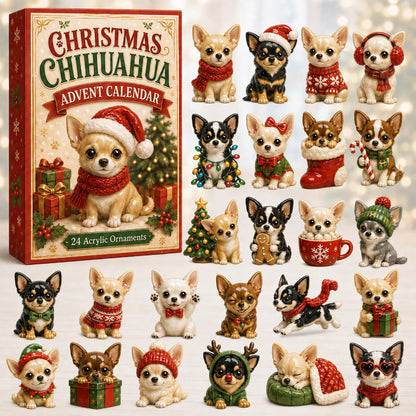 Christmas Chihuahua Advent Calendar 2026 - 24-Day Festive Countdown, Acrylic Charms Blind Box - Gift For Chihuahua Lovers