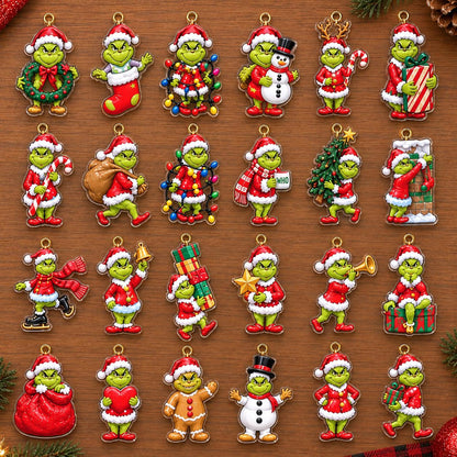 24 Days Grinmas Halloween Advent Calendar 2026, 24 Day Green Ghost Countdown,2D Charm Collectibles, Christmas Gift