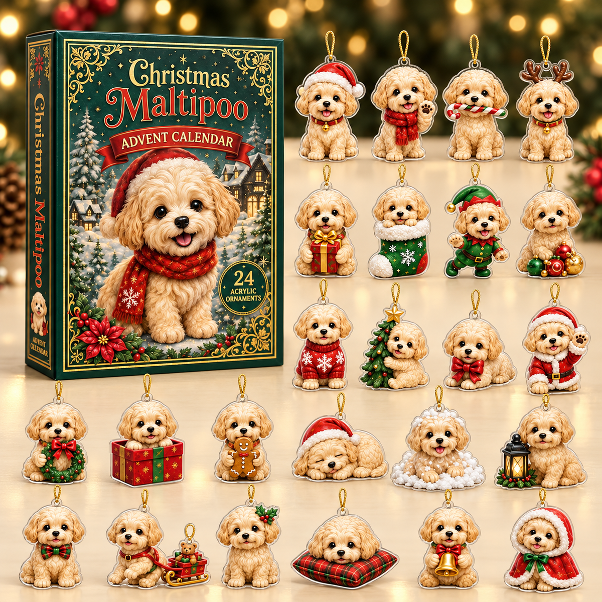 Christmas Maltipoo Advent Calendar 2026 - 24-Day Festive Countdown, Acrylic Charms Blind Box - Gift For Maltipoo Lovers