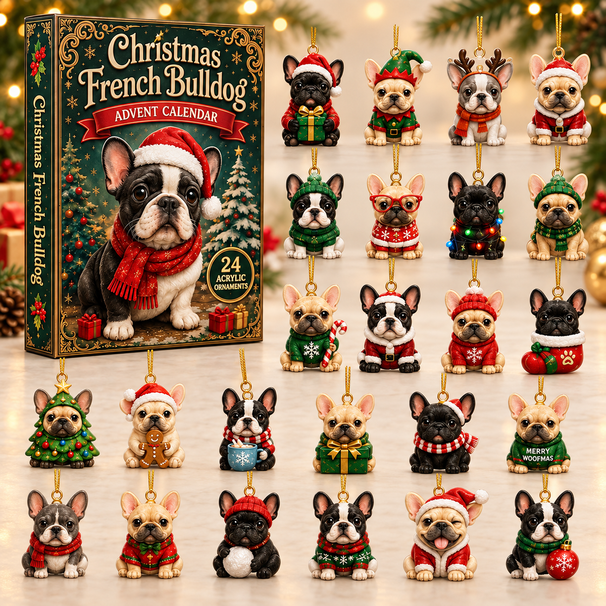 Christmas French Bulldog Advent Calendar 2026 - 24-Day Festive Countdown, Acrylic Charms Blind Box - Gift For Dog Lovers