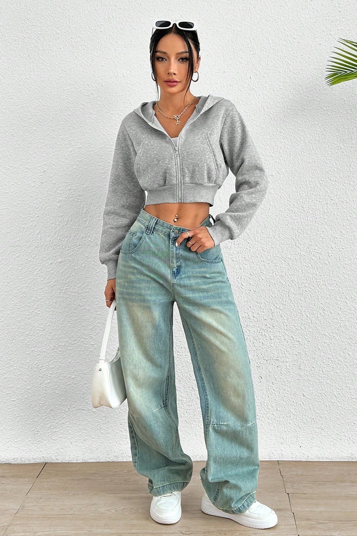 Sexy Cropped Zip Hooded Long Sleeve Hoodie