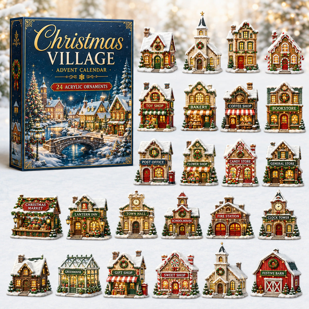 Christmas Village Houses Advent Calendar 2026 - 24-Day Festive Countdown, Acrylic Charms Blind Box - Gift For Family & Friends