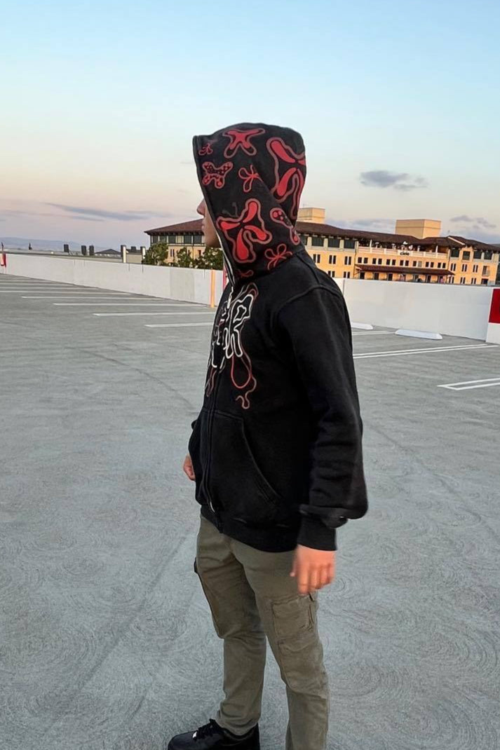 Red Graphic Zip Hoodie