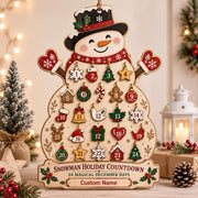 Personalized Snowman Advent Calendar, Christmas Countdown Calendar, Custom Name Holiday Decor, Family Christmas Gift, Rustic Wooden Sign