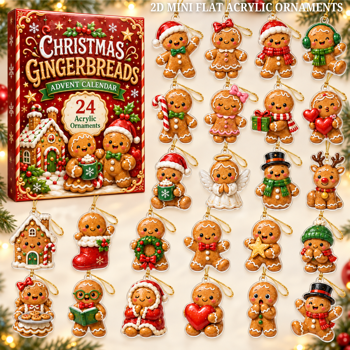 Christmas Gingerbreads Advent Calendar 2026 - 24-Day Festive Countdown, Acrylic Charms Blind Box - Gift For Family Members