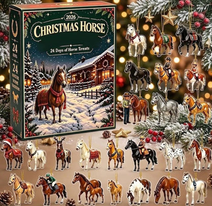Horse Advent Calendar 2026, 24 Day Christmas Countdown, Acrylic Horse Ornament Set, Xmas Tree Decor,Equestrian Holiday Gift for Horse Lovers