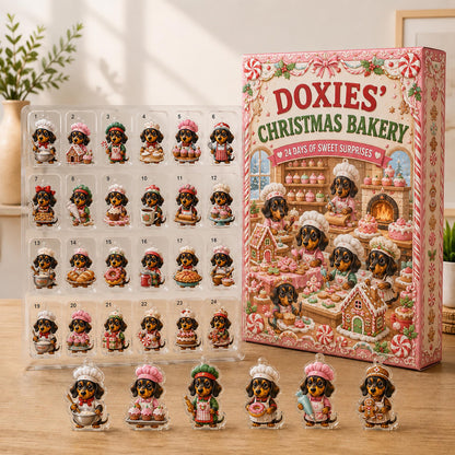 Dachshund Christmas Bakery Advent Calendar: 24 Flat Acrylic or Wood Charms