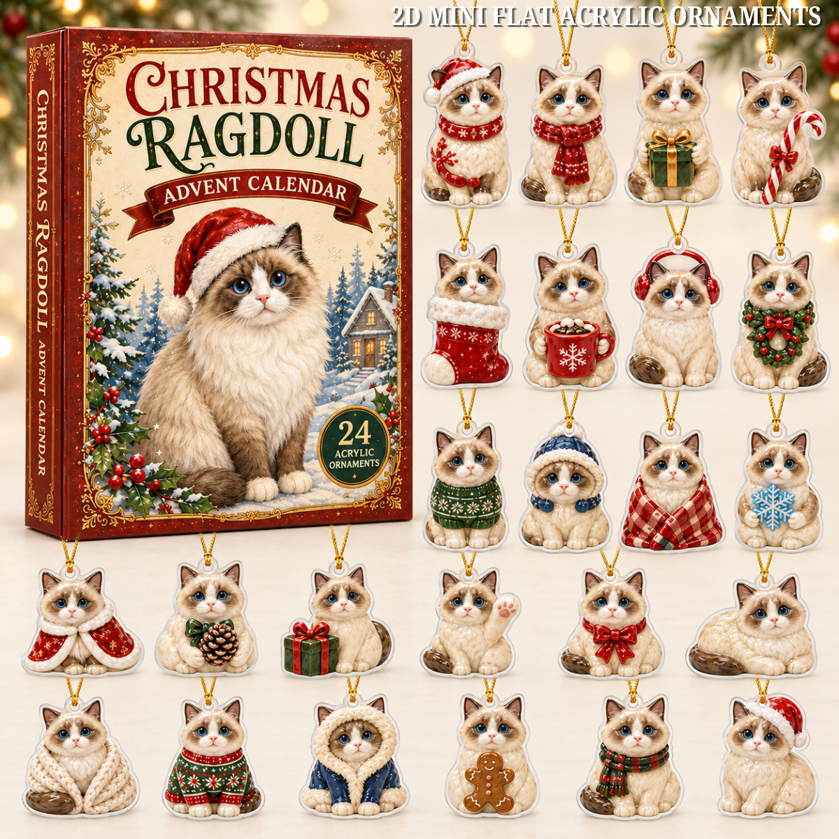 Chrismast Ragdoll Advent Calendar 2026 - 24-Day Festive Countdown, Acrylic Charms Blind Box - Gift For Cat Lovers