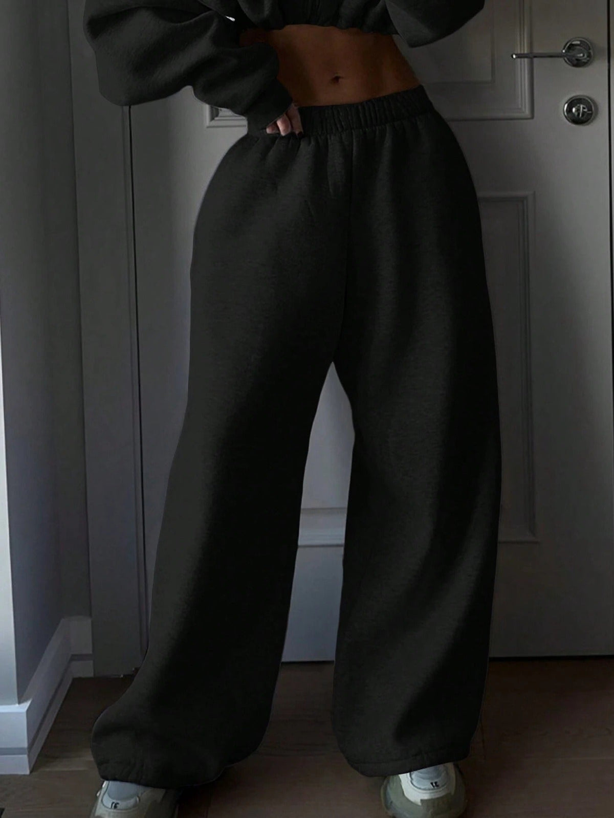 Cropped Zip Hoodie Wide Leg Jogger Set