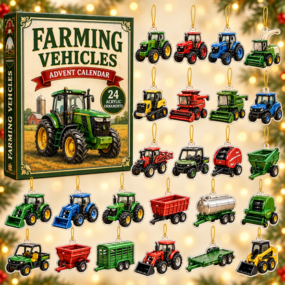 Farming Vehicles World Advent Calendar 2026 - 24-Day Festive Countdown, Acrylic Charms Blind Box - Gift For Vehicle Lovers