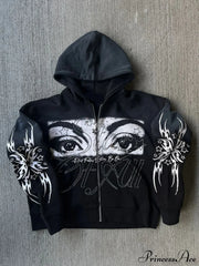 3D Print Vintage  Long Sleeve Zip Hoodie