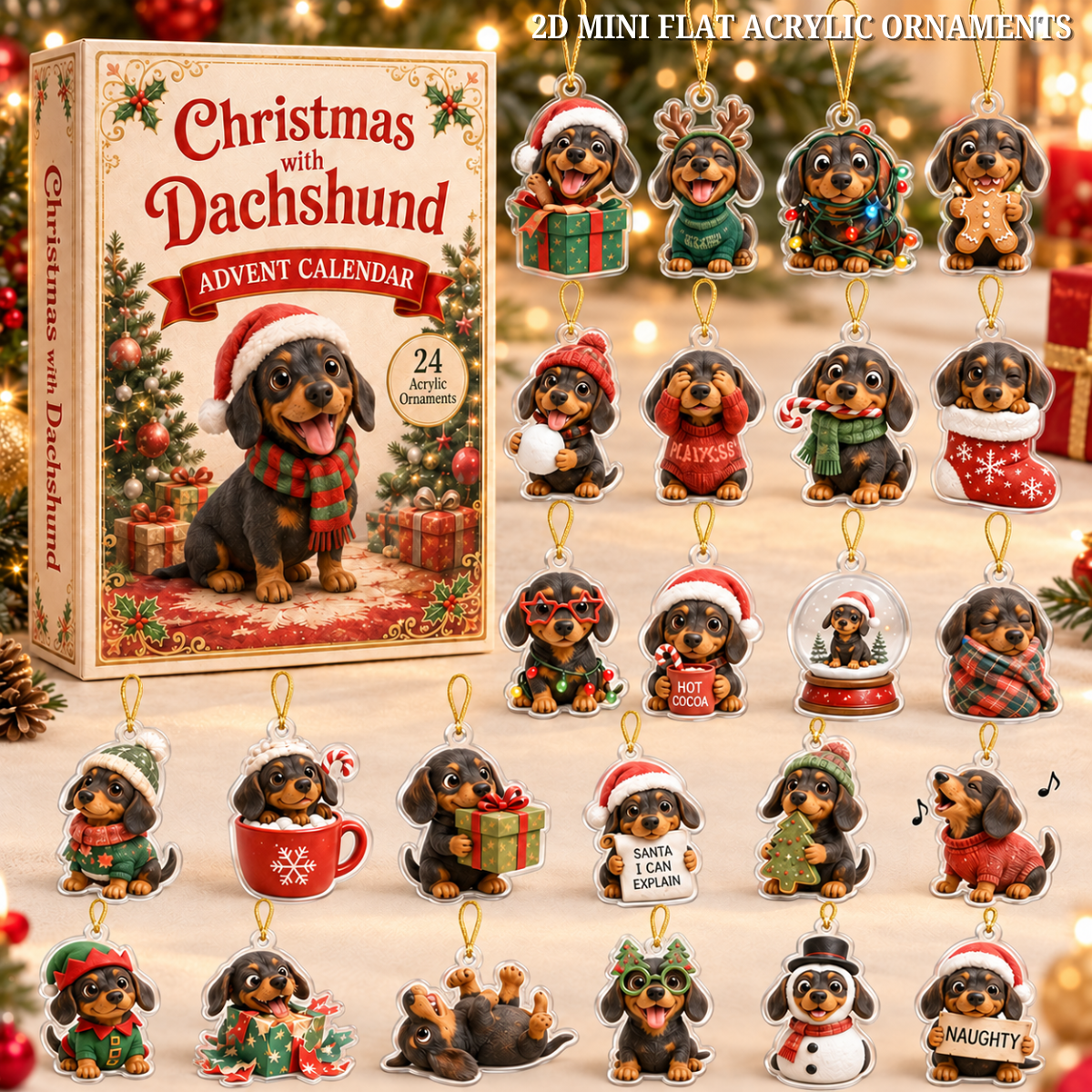 Christmas With Dachshund Advent Calendar 2026 - 24-Day Festive Countdown, Acrylic Charms Blind Box - Gift For Dachshund Lovers