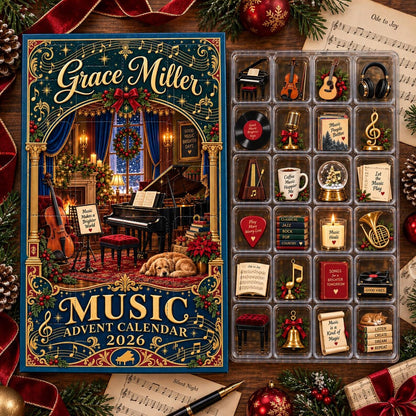 Personalized Music Advent Calendar, Music Lover Christmas Countdown Box, Custom Name Musician Gift, 24 Days Holiday Calendar