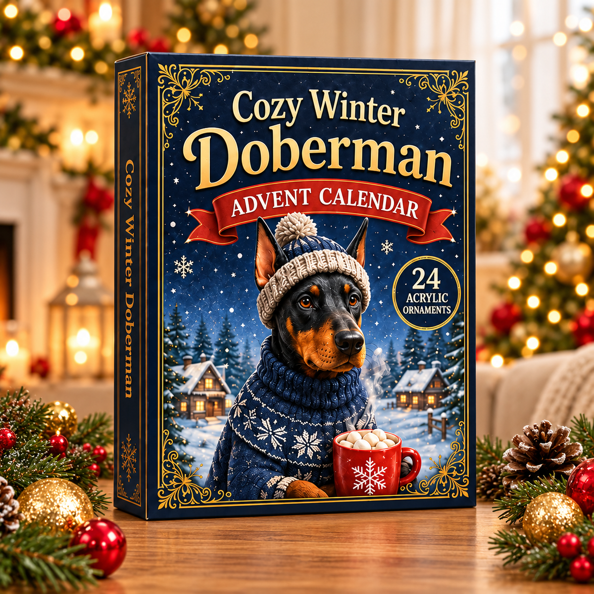 Cozy Winter Doberman Advent Calendar 2026 - 24-Day Festive Countdown, Acrylic Charms Blind Box - Gift For Doberman Lovers