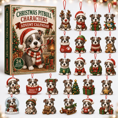 Christmas Pitbull Characters Advent Calendar 2026 - 24-Day Festive Countdown, Acrylic Charms Blind Box - Gift For Pitbull Lovers