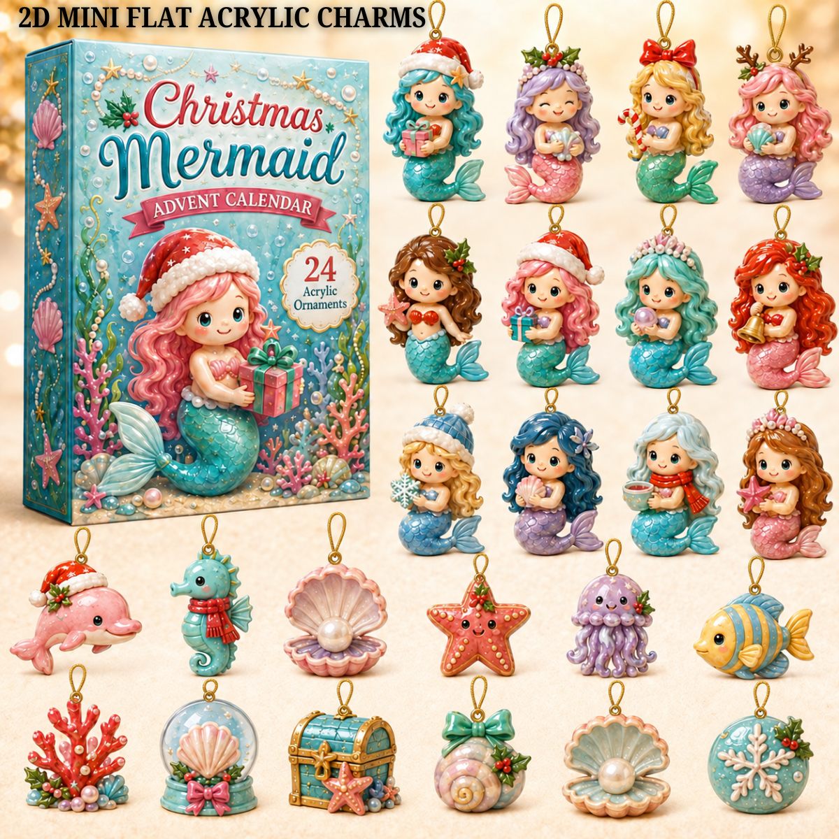 Christmas Mermaid Advent Calendar 2026 - 24-Day Festive Countdown, Acrylic Charms Blind Box - Gift For Mermaid Lovers