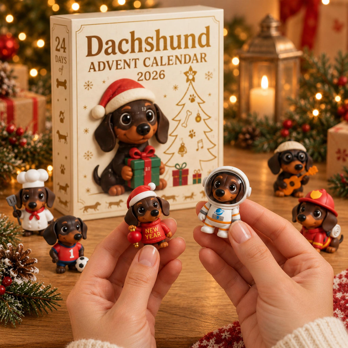 3D Dachshund Advent Calendar 2026 24 Day Christmas Countdown Wiener Dog Figurines Holiday Gift