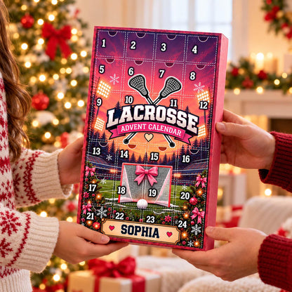 Personalized Lacrosse Advent Calendar 2026 For Girls, Custom Lacrosse Blind Box, 24 Day Christmas Countdown Lacrosse Token Ornaments Set