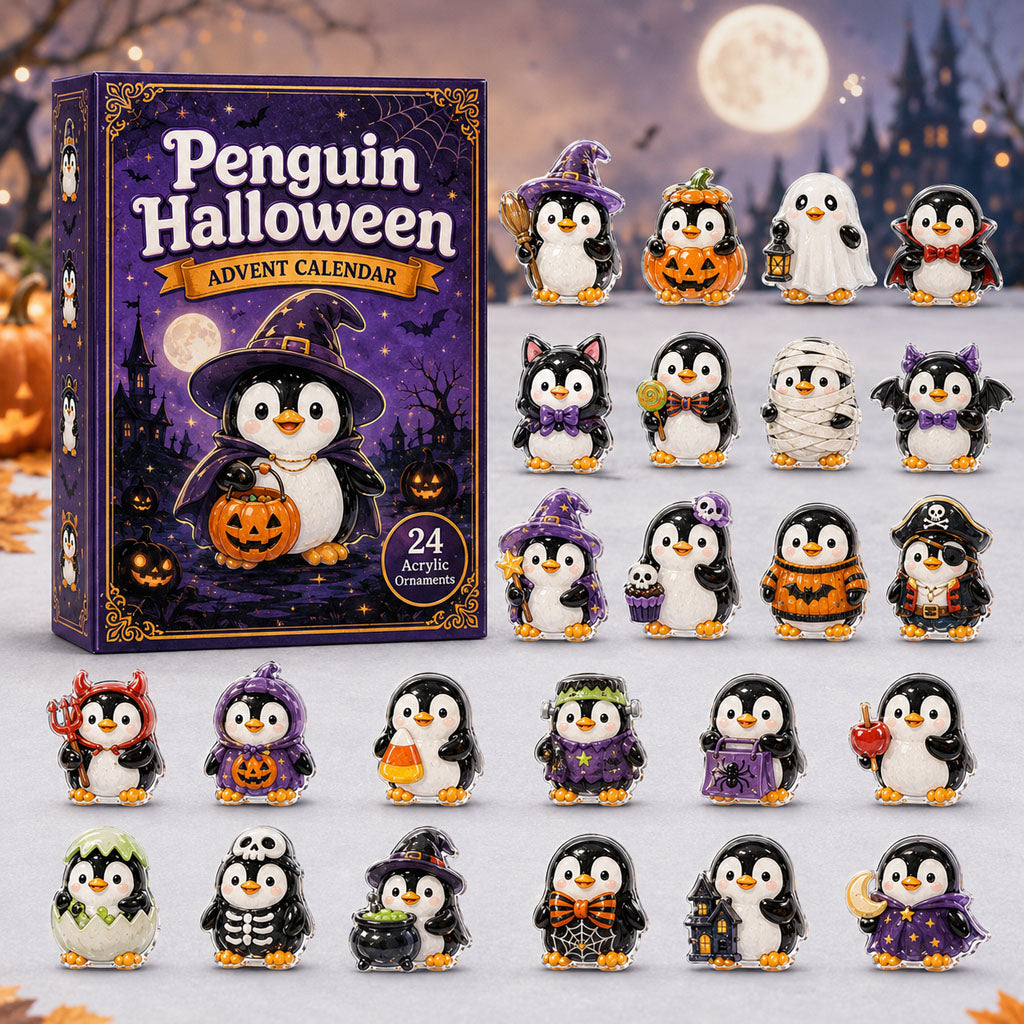 Penguin Halloween Advent Calendar 2026 - 24-Day Festive Countdown, Acrylic Charms Blind Box - Gift For Penguin Lovers