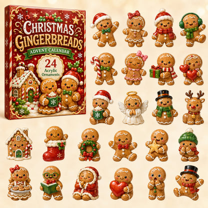 Christmas Gingerbreads Advent Calendar 2026 - 24-Day Festive Countdown, Acrylic Charms Blind Box - Gift For Family Members