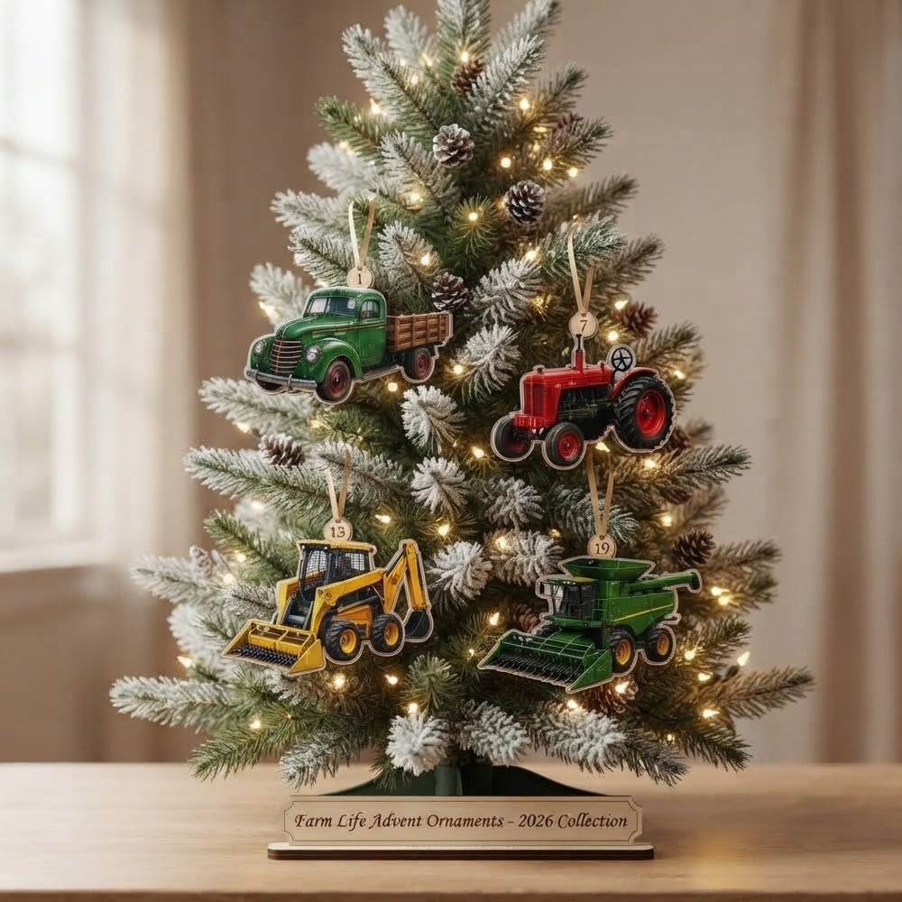 Farm Vehicle Advent Calendar 2026, 24 Acrylic Ornaments Tractors and Trucks, Christmas Countdown Gift