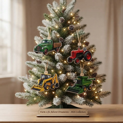 Farm Vehicle Advent Calendar 2026, 24 Acrylic Ornaments Tractors and Trucks, Christmas Countdown Gift