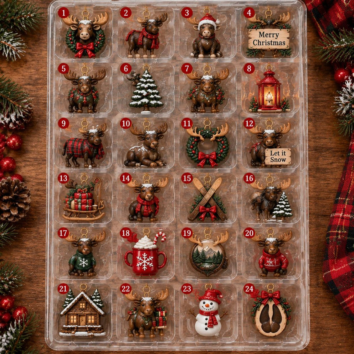 Moose Christmas Advent Calendar 2026, Holiday Countdown Box, 24 Mini Moose Charms, Woodland Christmas Keepsake, Family Gift