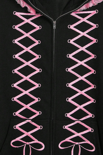 Embroidered Abstract Zip Hoodie