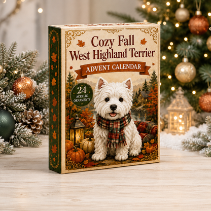 Cozy Fall West Highland Terrier Advent Calendar 2026 - 24-Day Festive Countdown, Acrylic Charms Blind Box - Gift For West Highland Terrier Lovers